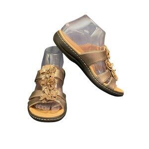 Clarks Collection Sandals Womens Sz 7 Laurieann Judi Pewter Slip On Mule Strappy